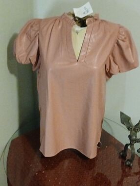 entro Dusty Pink Puff Sleeve V-Neck Blouse